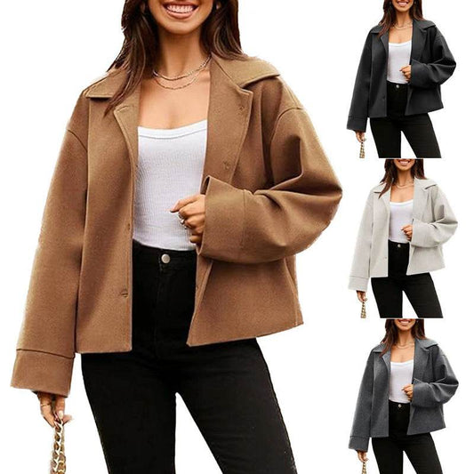 Buycenter Women's Slim Fit Short Coat - Long Sleeve Button Design - Buy Center