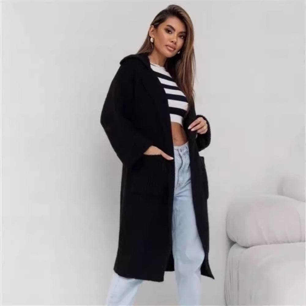 Buycenter Women's Mid-Length Knitted Cardigan - Padded, Pocket Style - Buy Center