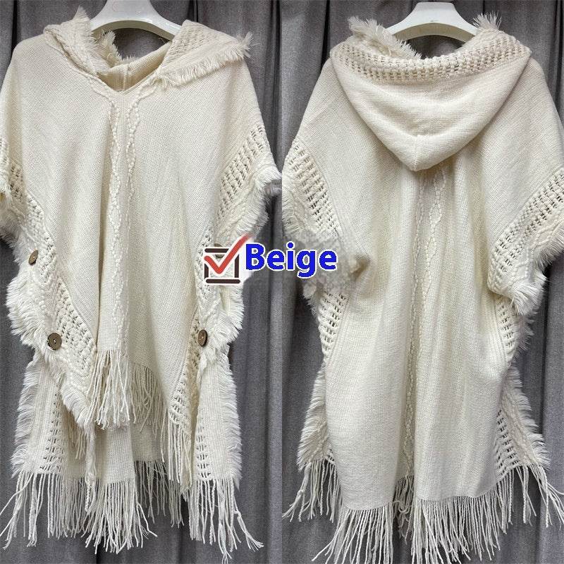 Plus Size Hooded Pullover Sweater - Batwing Tassel Design for Winter - Buy Center