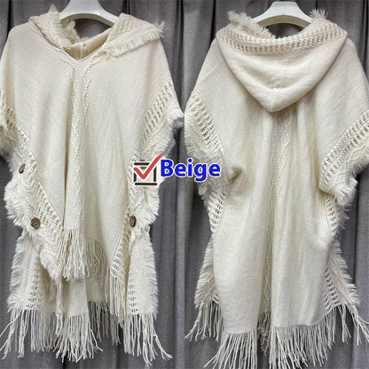 Plus Size Hooded Pullover Sweater - Batwing Tassel Design for Winter - Buy Center