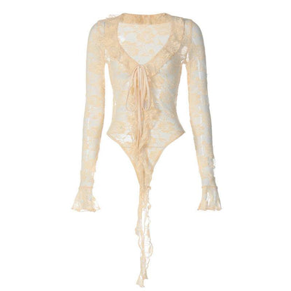 Apricot Patchwork Lace Irregular Jumpsuit - Sexy Tight Fit for Women - Buy Center