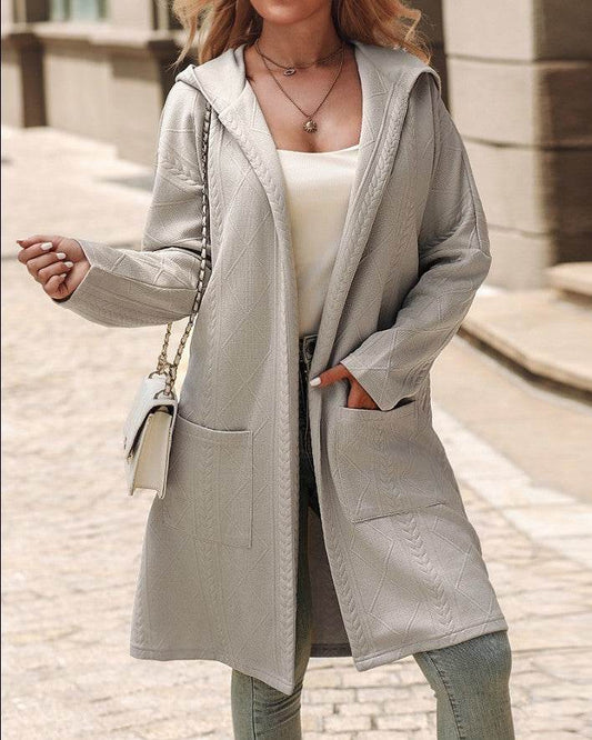 Buycenter Women's Loose Hooded Trench Coat - Mid-Length, Apricot Color - Buy Center