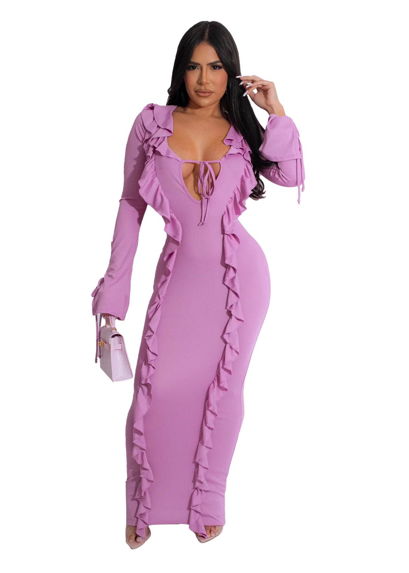 Elegant Violet Bridesmaid Dress - Pure Color Tie Stringy Selvedge Style - Buy Center