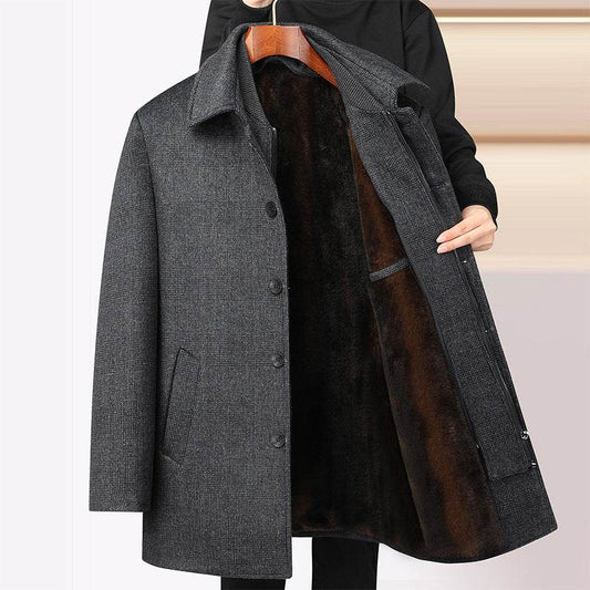Men's Woolen Coat - Mid-Length Plaid with Detachable Collar, Warm & Stylish - Buy Center