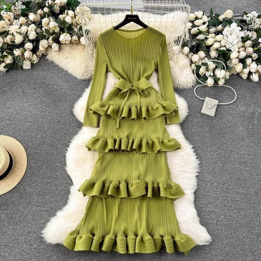 Cake Pleated Slim Long Dress - Elegant Bridesmaid Dress in Various Colors - Buy Center