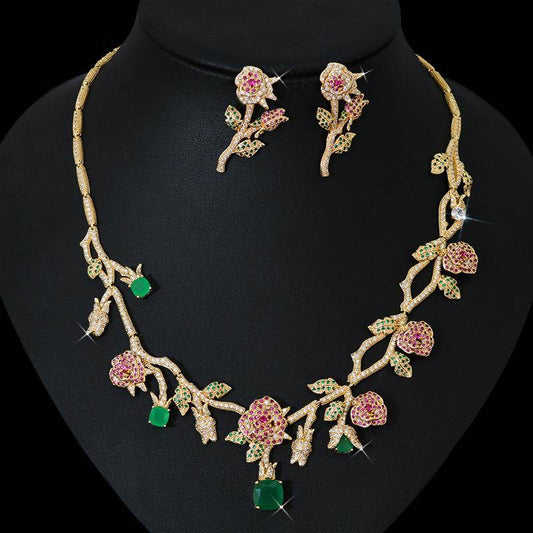 Buycenter Flower Bridal Necklace Earring Set - Elegant Fashion Jewelry - Buy Center