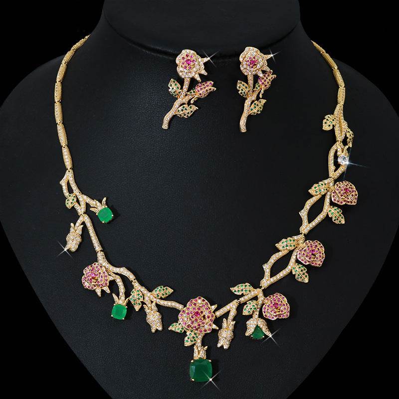 Buycenter Flower Bridal Necklace Earring Set - Elegant Fashion Jewelry - Buy Center