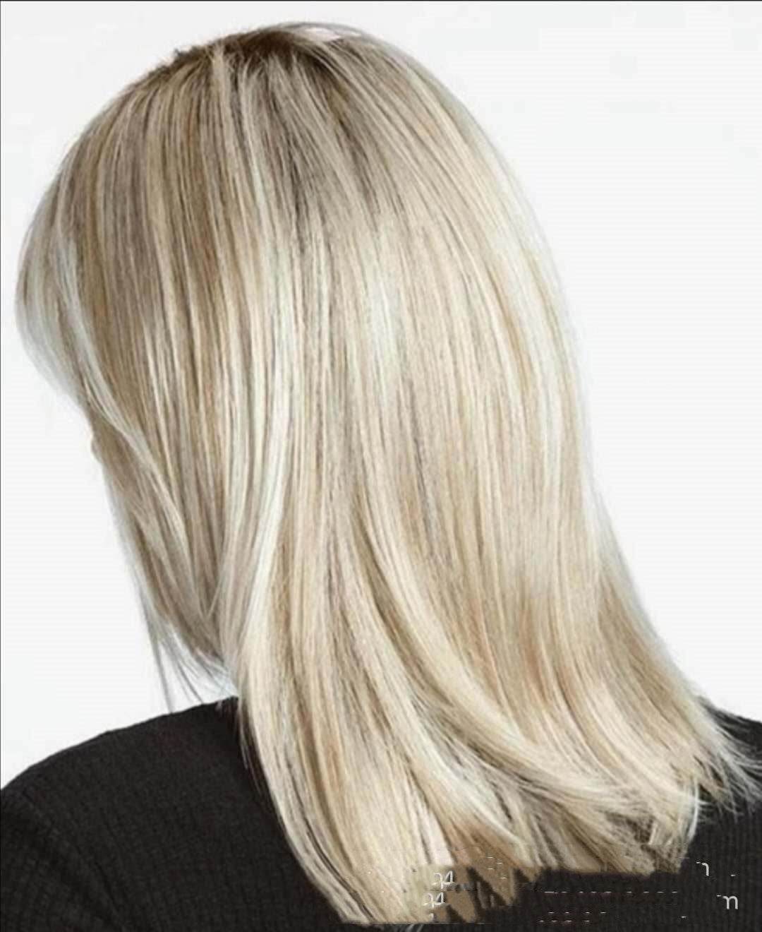 Medium Long Hair Wig with Platinum Highlights - Stylish Brown Gradient - Buy Center