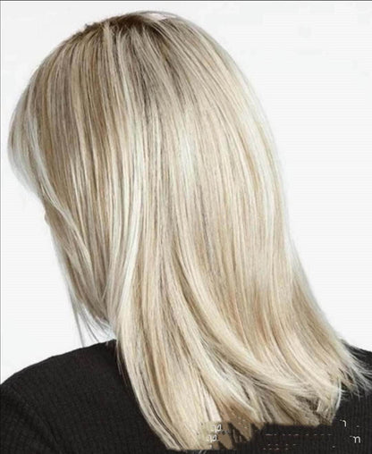 Medium Long Hair Wig with Platinum Highlights - Stylish Brown Gradient - Buy Center