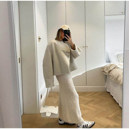 Women's Solid Color Woolen Coat - Trendy Loose Fit Jacket for 2025 - Buy Center