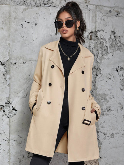 Women's Mid-Length Trench Coat - Elegant Apricot Design, British Style - Buy Center