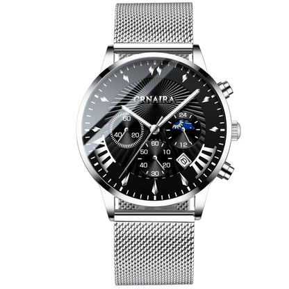 Buycenter Men's Waterproof Quartz Watch - Three-Eye Design, Stylish Alloy Band - Buy Center