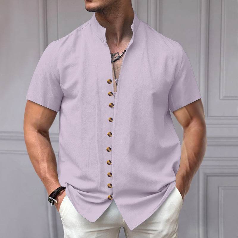Buycenter Men's Linen Button Shirt - Loose Fit, Short Sleeve in Multiple Colors - Buy Center