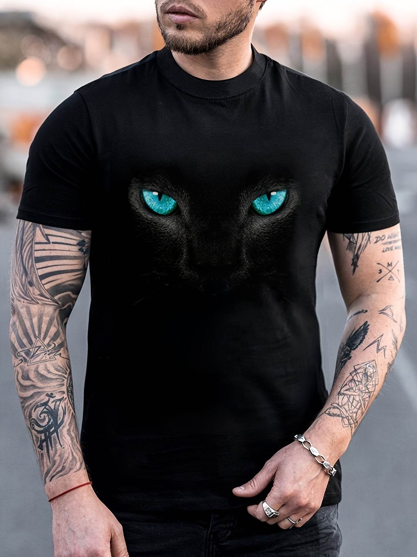 Men's Color Blocked T-Shirt - 3D Heartbeat & Airplane Graphic Print - Buy Center
