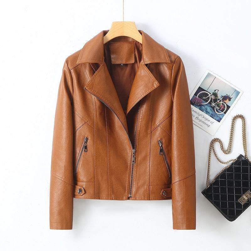 Women's Leather Short Coat - Stylish Lapel Design in Multiple Colors - Buy Center