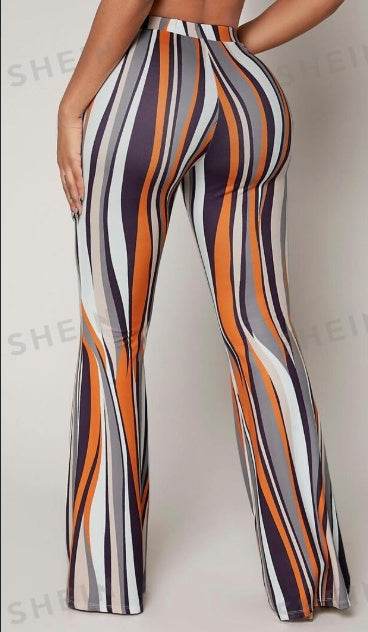 Striped High Waist Flared Leg Pants - Stylish & Comfortable Women's Wear - Buy Center