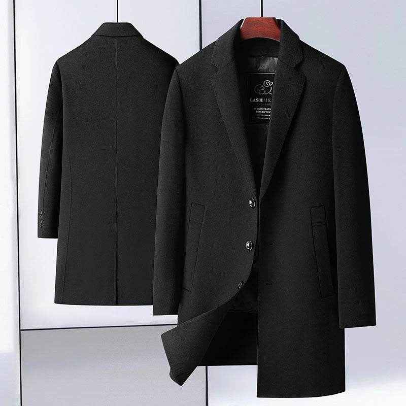 Handmade Woolen Mid-Length Coat - Goose Down Liner & Stylish Design