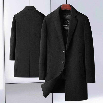 Handmade Woolen Mid-Length Coat - Goose Down Liner & Stylish Design