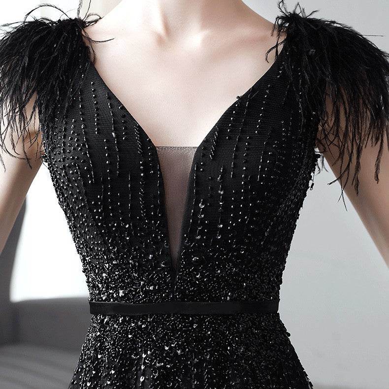 Buycenter Black Evening Dress for Women - Deep V-Neck & Princess Skirt - Buy Center