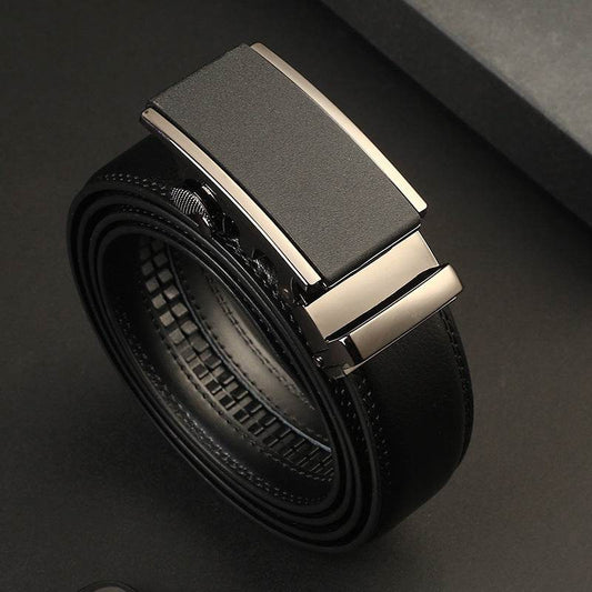 Men's Leather Automatic Buckle Belt - Two-Layer Cowhide, Embossed Style - Buy Center