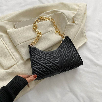 Buycenter Pleated Chain Baguette Shoulder Bag - Stylish PU Evening Accessory - Buy Center