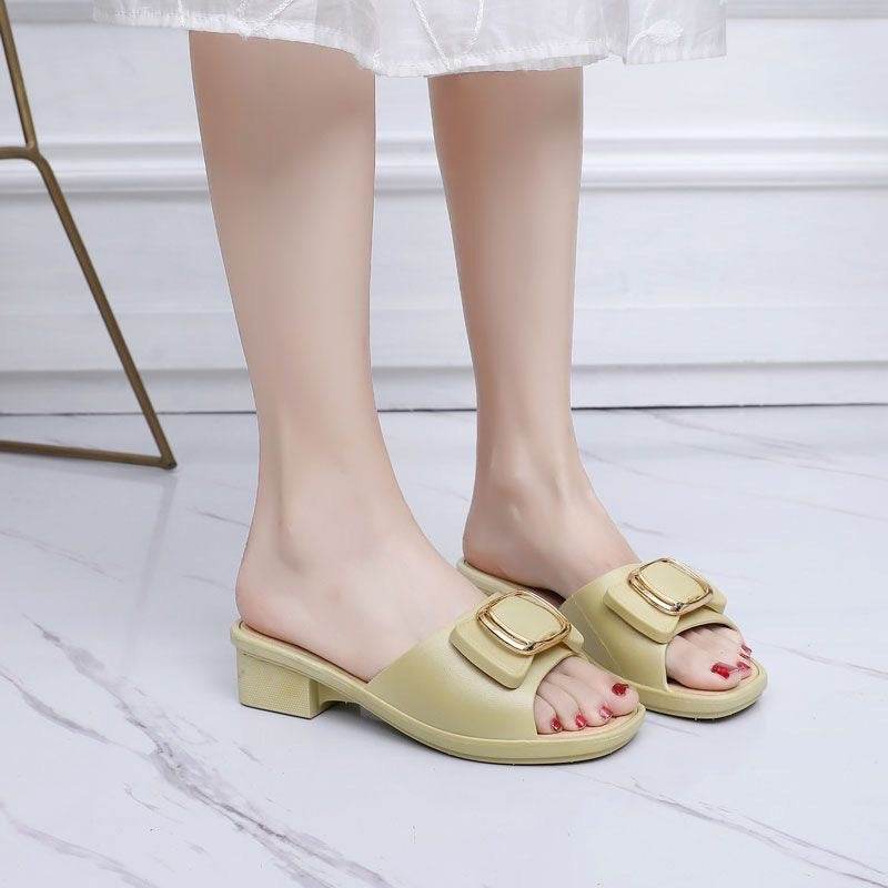 Women's Chunky Heel Slippers - Trendy Korean Style for Summer 2025 - Buy Center