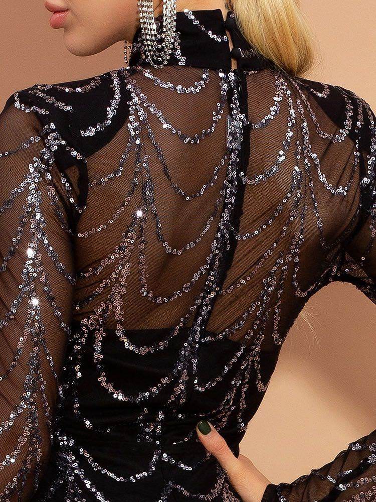 Buycenter Sequin Maxi Dress - Long Sleeve Evening Party Dress for Women - Buy Center
