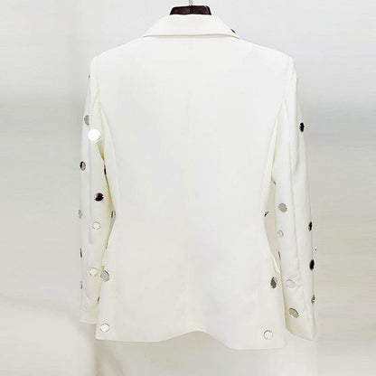 Buycenter Women's Round Mirror Beaded Suit Jacket - Stylish Cotton Trench Coat - Buy Center