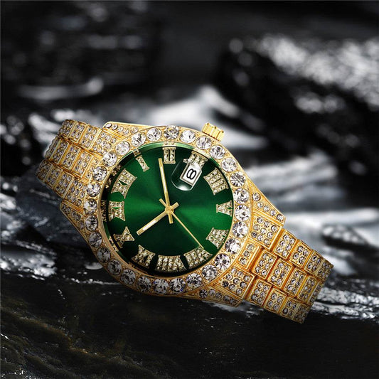 Hot Men's Steel Quartz Watch - Hip Hop Style with Diamond Roman Scale - Buy Center