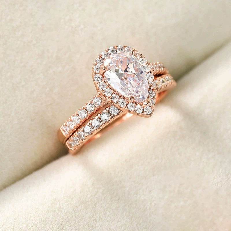 Buycenter S925 Water Drop Zircon Ring - Elegant Women's Jewelry, Multiple Sizes - Buy Center