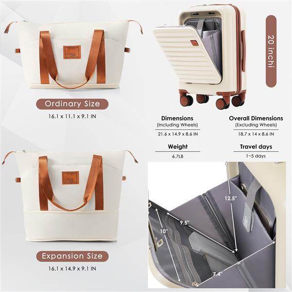 20-Inch Expandable Carry-On Luggage Set - Waterproof Travel Bag Included - Buy Center