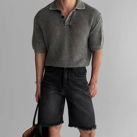 Honeycomb Hollow Short-Sleeved Polo Shirt - Summer Pullover for Men - Buy Center