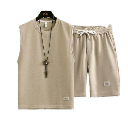 Buycenter Summer Ice Silk Vest & Shorts Set - Casual Geometric Fashion - Buy Center