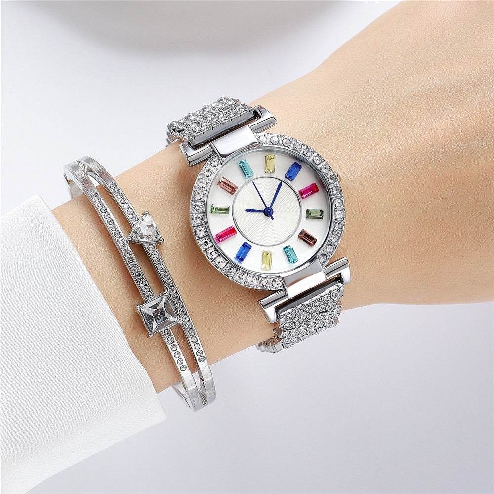 BuyCenter Women's Colorful Crystals Watch - Silver & Rose Gold Design - Buy Center