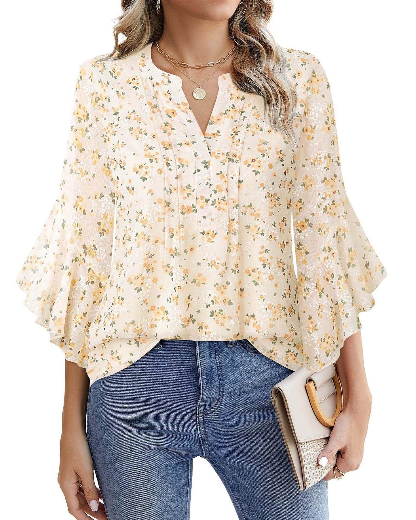 Buycenter Lotus Leaf 3/4 Sleeve Top - Loose Fit, Solid Colors Available - Buy Center