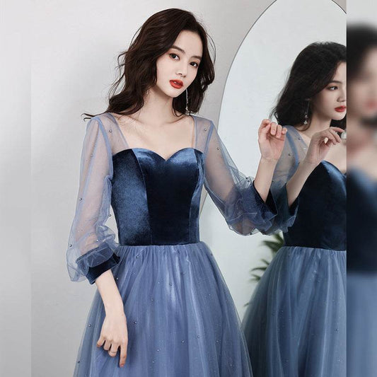 Buycenter Light Blue Velvet A-Line Birthday Dress for Women - Sizes S-3XL - Buy Center