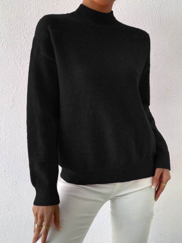 Women's Loose Knitted Pullover - Trendy High Collar Fashion Top for Winter - Buy Center