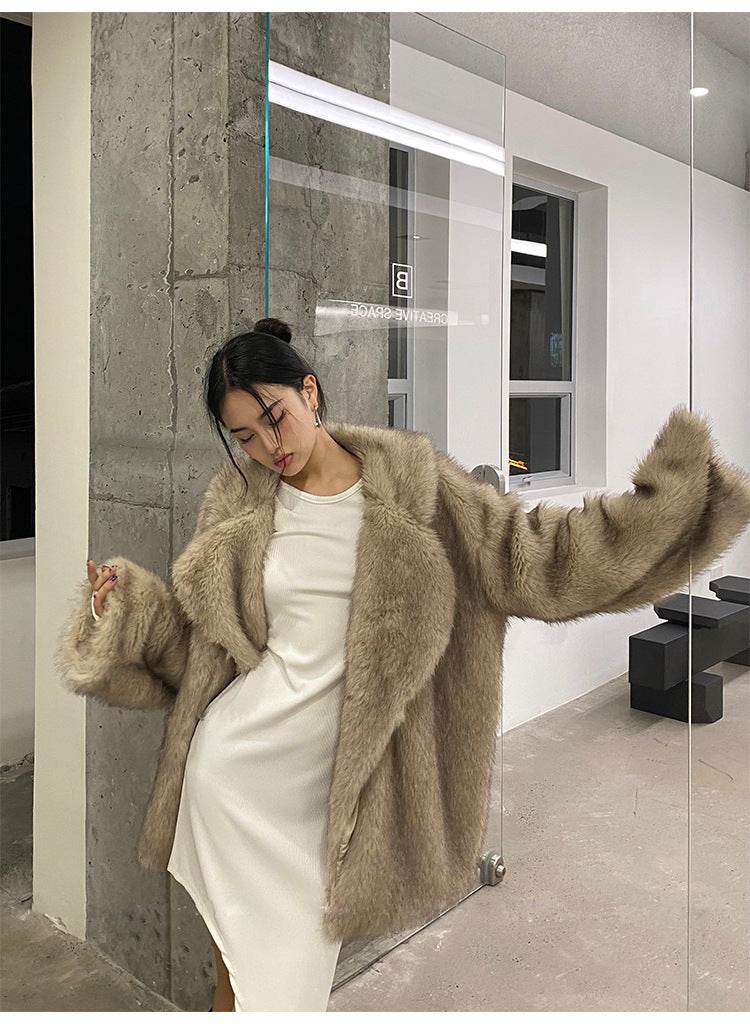 Women's Loose Fur Collar Coat - Stylish Mid-Length Casual Overcoat - Buy Center