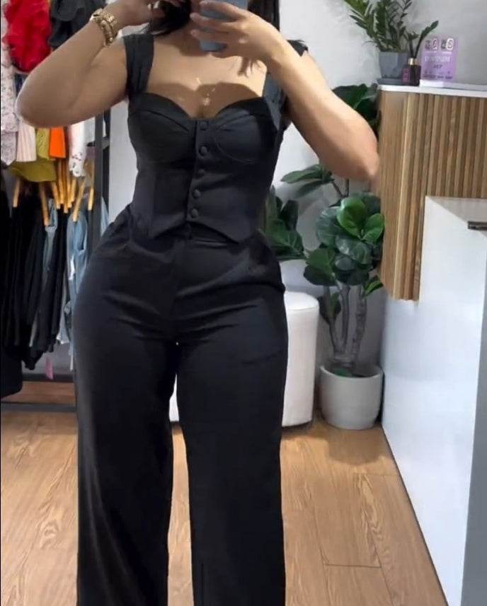 Buycenter Apricot High Waist Vest & Wide Leg Trousers - Urban Chic Suit - Buy Center