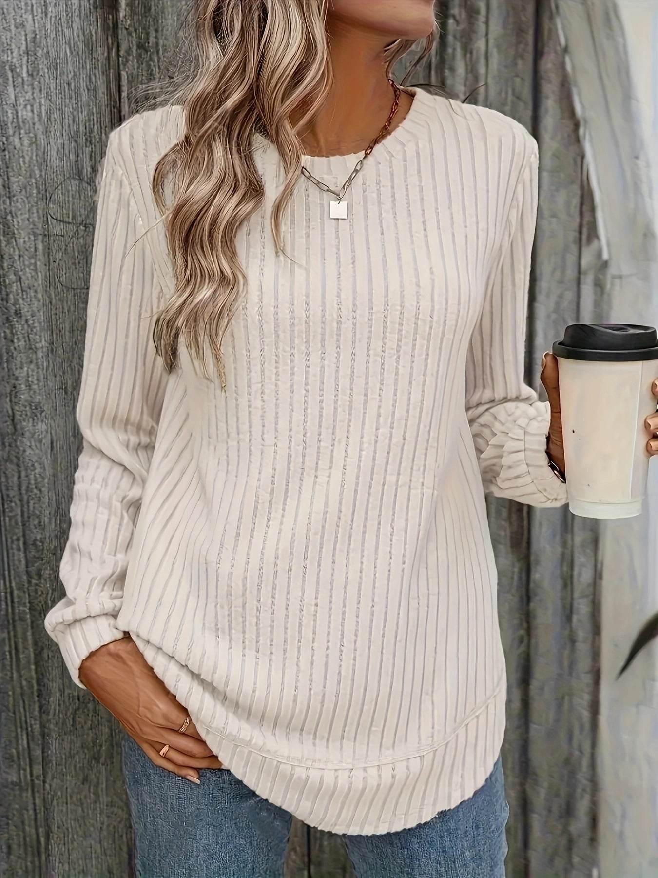 European & American Loose Crew Neck Top - Stylish Casual Women’s Pullover - Buy Center