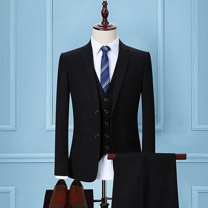 Korean Slim Fit Men's Three-Piece Suit - Dark Green Smart Business Attire - Buy Center