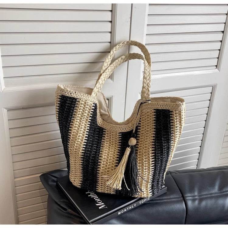 Vacation Beach Women's Shoulder Bag - Chic Totes in Beige & Black - Buy Center