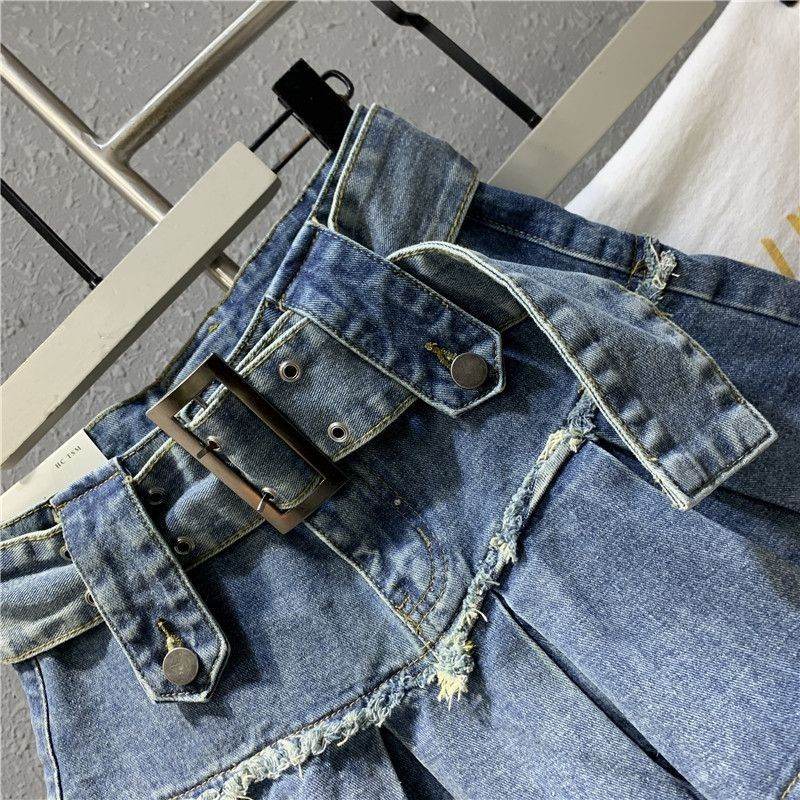 Retro Light Blue A-Line Denim Skirt - Stylish Pleated Design for Girls - Buy Center