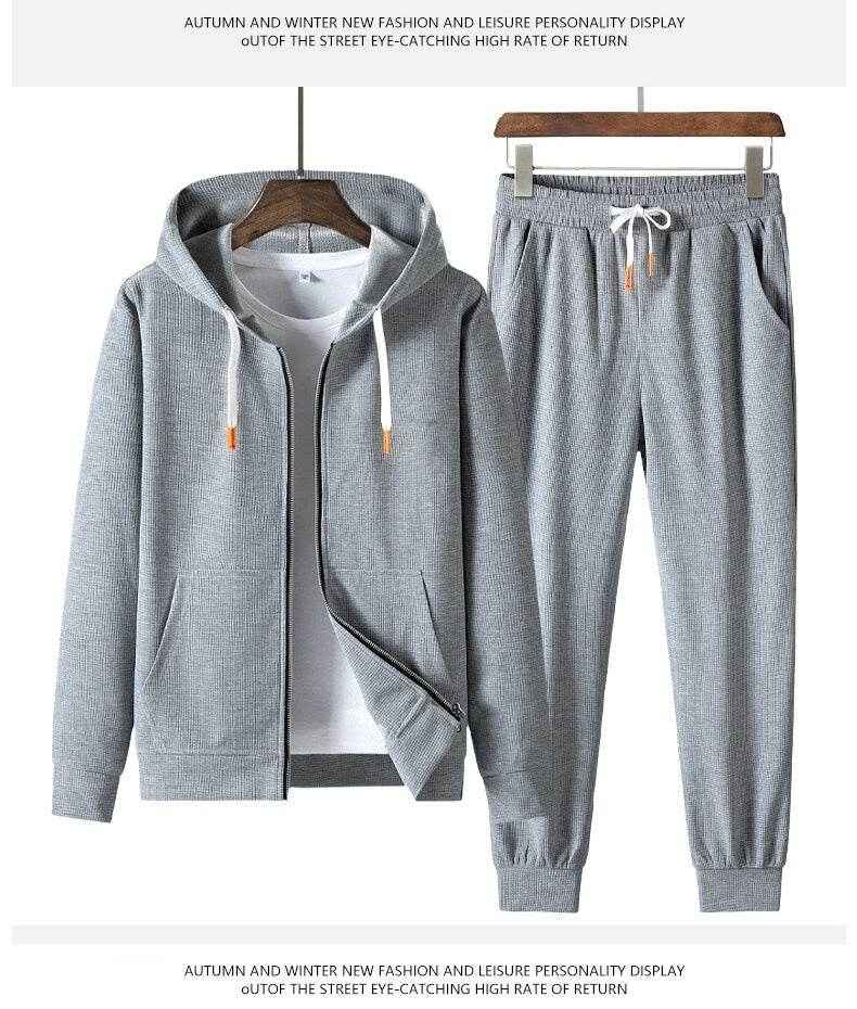 Men's Trendy Waffle Hooded Sweater Suit - Casual Style for Sports & Leisure