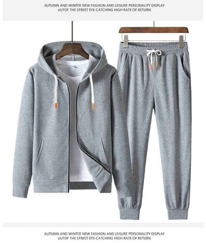 Men's Trendy Waffle Hooded Sweater Suit - Casual Style for Sports & Leisure