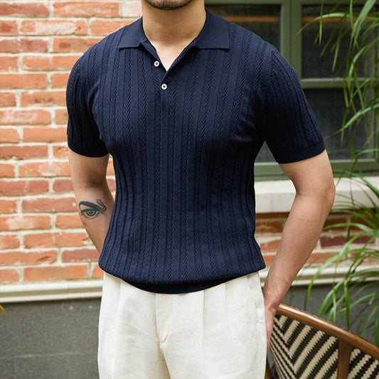 Buycenter Retro Slim-fit Short-sleeved Knitted Top - Dark Green, Navy, White - Buy Center