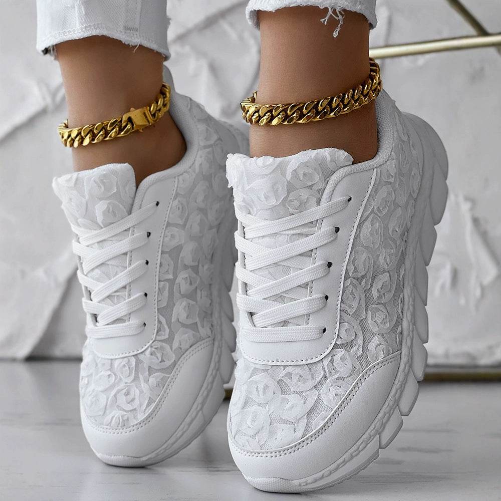 Stylish Three-Dimensional Rose Mesh Sneakers - Casual Flats for Women - Buy Center