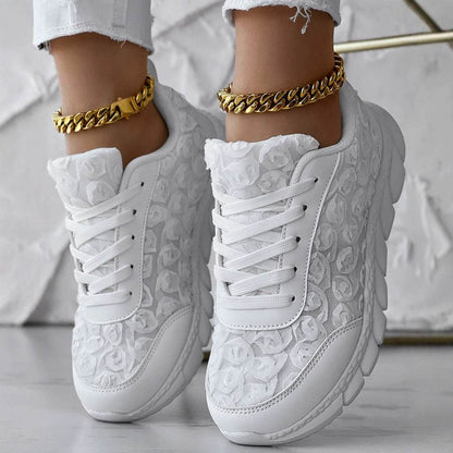 Stylish Three-Dimensional Rose Mesh Sneakers - Casual Flats for Women - Buy Center