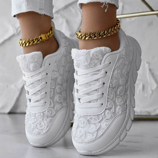 Stylish Three-Dimensional Rose Mesh Sneakers - Casual Flats for Women - Buy Center