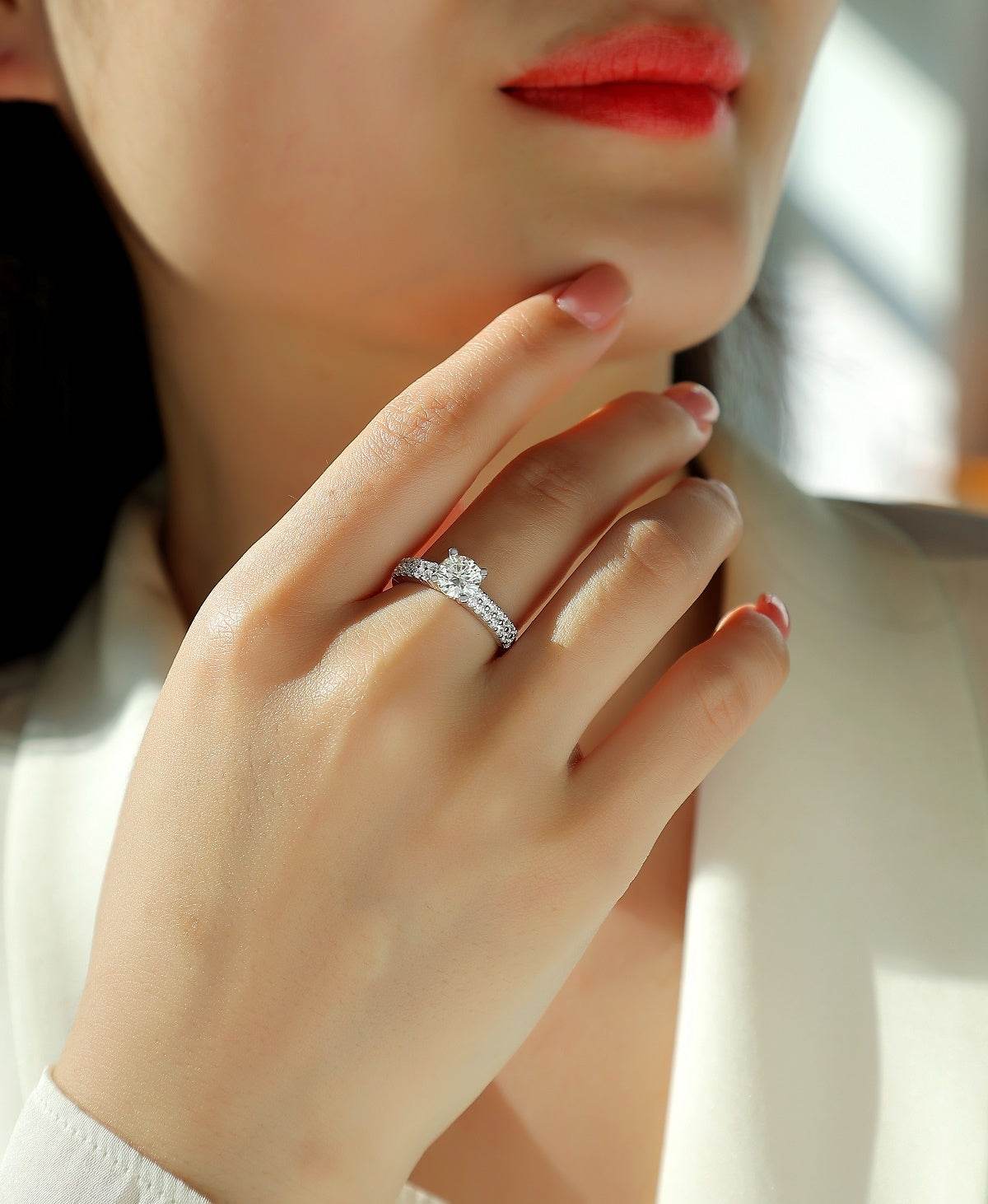 Buycenter Large Moissanite Diamond Rings - Luxury Silver Wedding Set - Buy Center